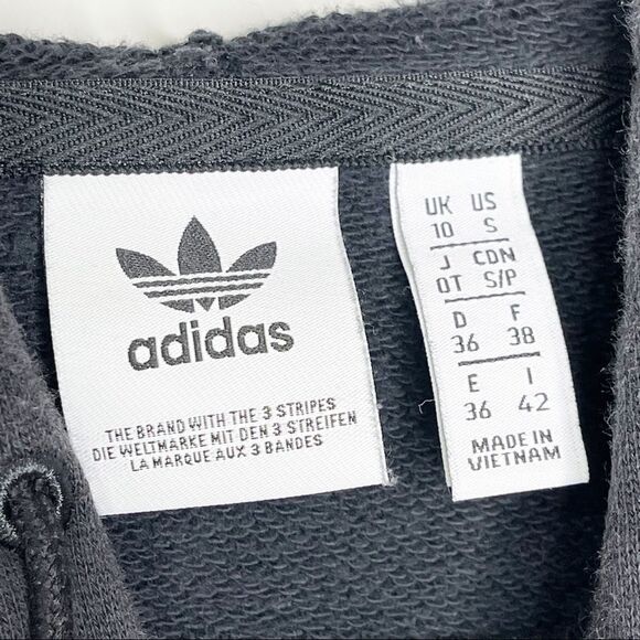 Adidas Black With White Three Stripes Logo Cropped Hooded Sweatshirt Size Small - Picture 10 of 12